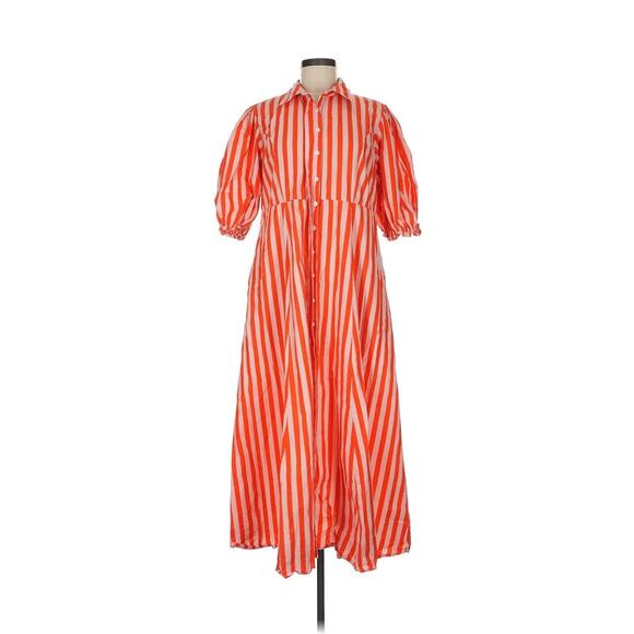 Livro Red Orange Striped Shirt Dress Maxi Pockets L - Picture 2 of 4
